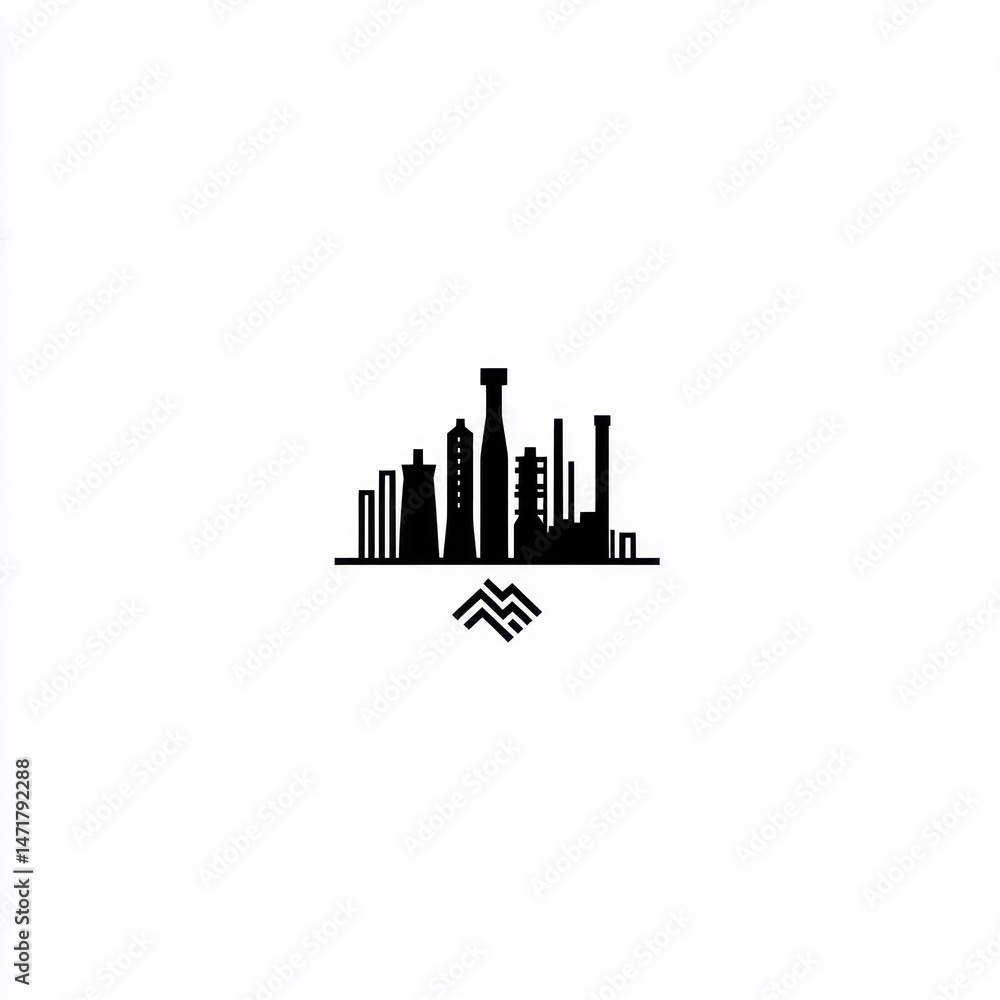 Industrial cityscape skyline, minimalist design, background white, for website use Industrial cityscape skyline, minimalist design, background white, for website use