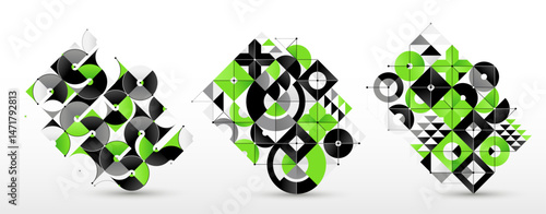 Abstract Bauhaus style graphic design set, vector background with geometric elements pattern, stylish modern geometry motif, wallpaper art collection.