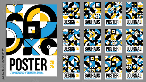 Bauhaus covers design, vector set geometric patterns abstract backgrounds collection, design templates for flyers, booklets and advertising, retro construct style graphics.