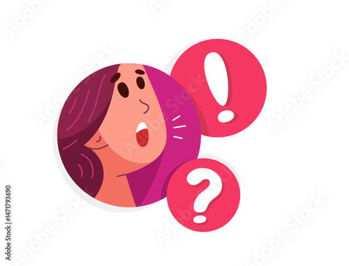 Young person talking online from a speech bubble, vector illustration of a conversation with accent on one-person trainer or mentor, online dialog, video speaker, social media commentator.