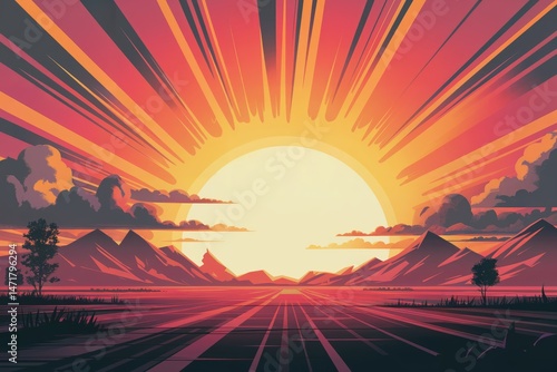 Road in desert sunset scenery landscape with rocks 