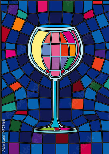 champagne glass and wine glass isolated stained glass background illustration vector