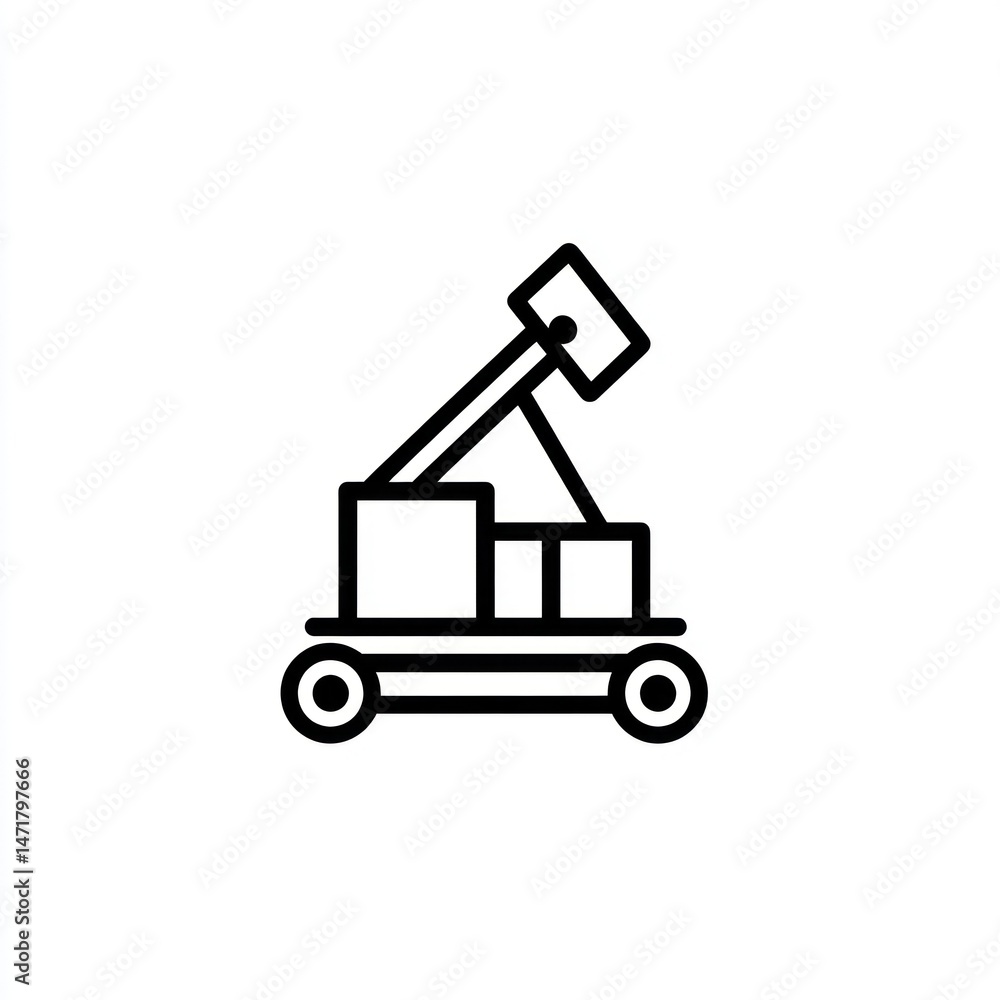 Trebuchet siege weapon, medieval warfare, white background, historical illustration Trebuchet siege weapon, medieval warfare, white background, historical illustration