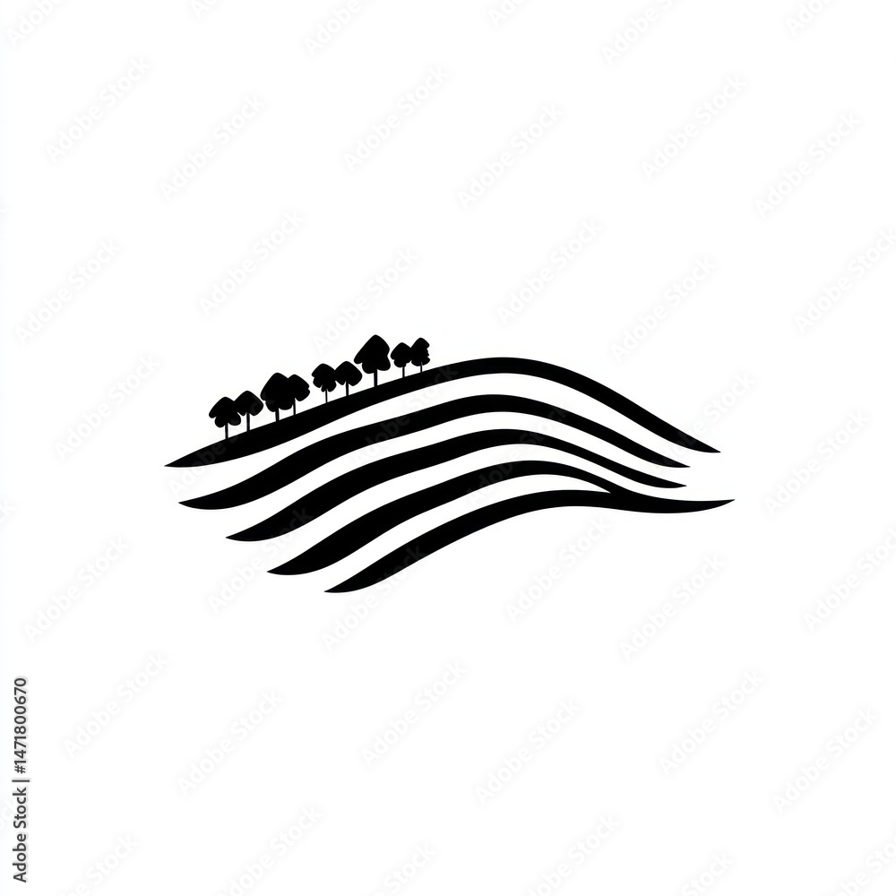 Obraz premium Rolling hills farmland landscape; agricultural illustration