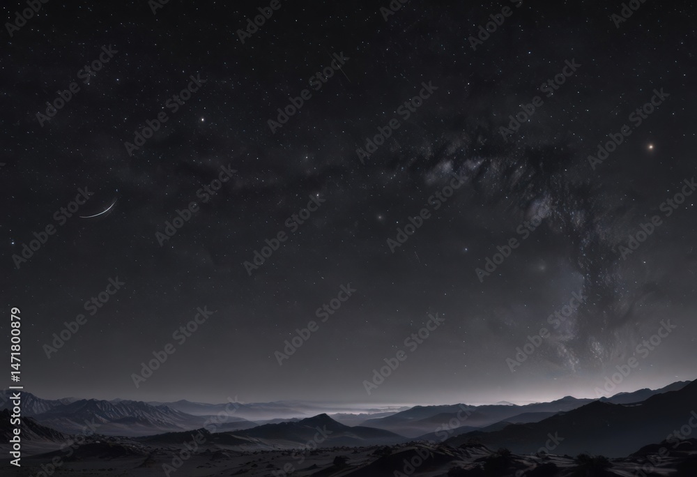 Fototapeta premium Vast, star-studded night sky; deep black canvas, countless twinkling stars , tranquil, photograph