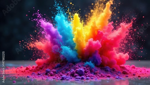 Vibrant rainbow colored powder explosion, colorful burst , playful, abstract background, powder