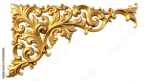Antique gold corner frame isolated on white background, png