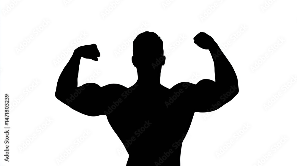 Fototapeta premium Silhouette of a bodybuilder flexing their biceps, a simple vector logo on a white background, in black and white