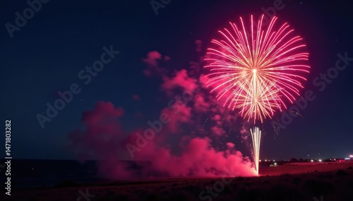 Spectacular firework display exploding in vibrant colors against a night sky, celebrating a victory , texture, bang