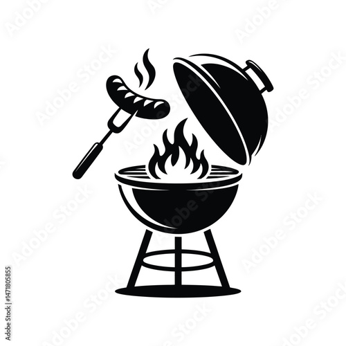 barbecue icons set. Black BBQ Grill and Food Icon Set . Silhouette Vector for Barbecue 