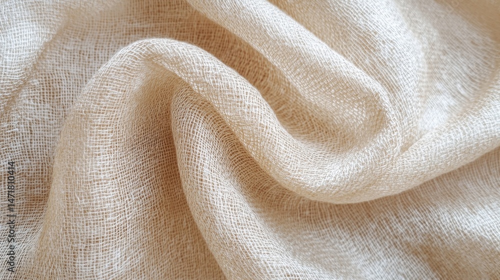 Close-up view of soft, flowing light beige fabric. Close-up view of soft, flowing light beige fabric.