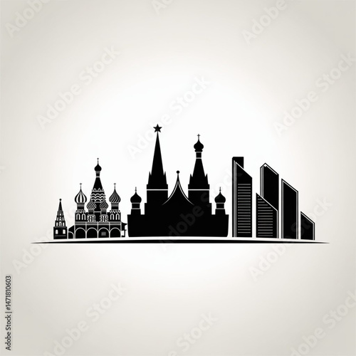 Moscow City Silhouette – Flat Vector Skyline Featuring Traditional Domes and Modern Urban Outlines