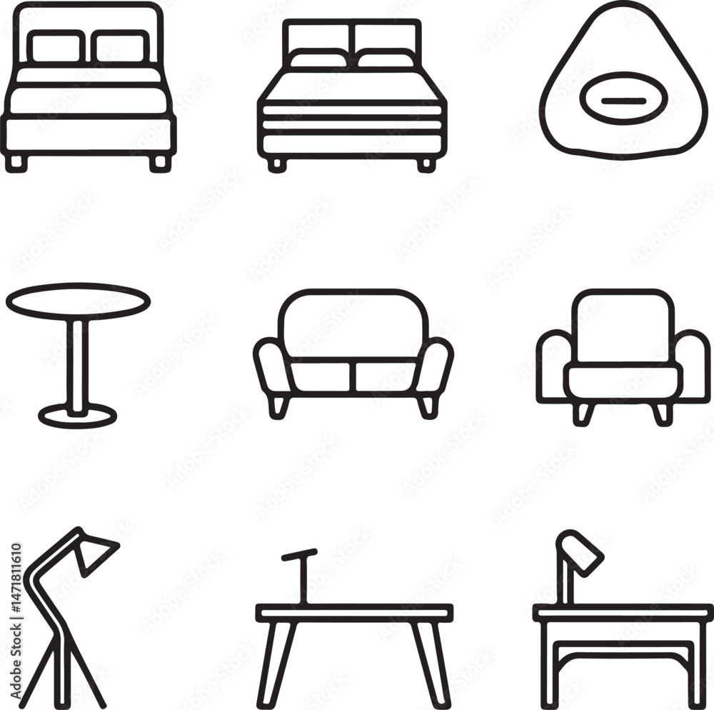 Modern furniture icon set , minimalist linear style for home decor projects
Modern furniture icon set , minimalist linear style for home decor projects