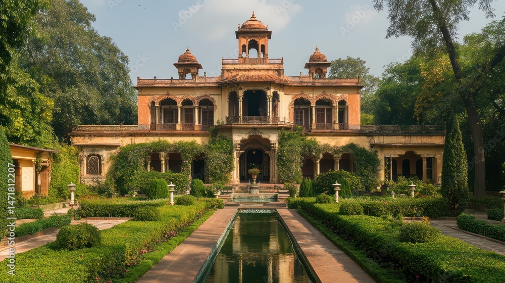 Fototapeta premium Mansion with Garden and Pool