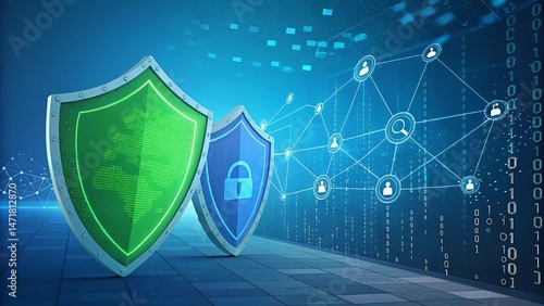 A digital shield featuring a cybersecurity locks, symbolizing security and protection.	
