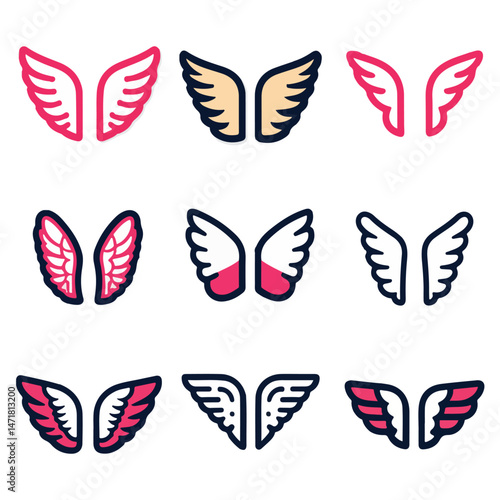 Be An Angel Day vector illustrations set featuring angels helping people, doing kind acts, hugging children, planting trees, spreading love and peace, solid color flat style design, no gradient