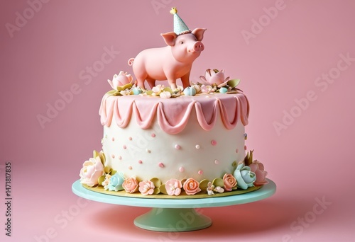 There's a cake with a pig on top