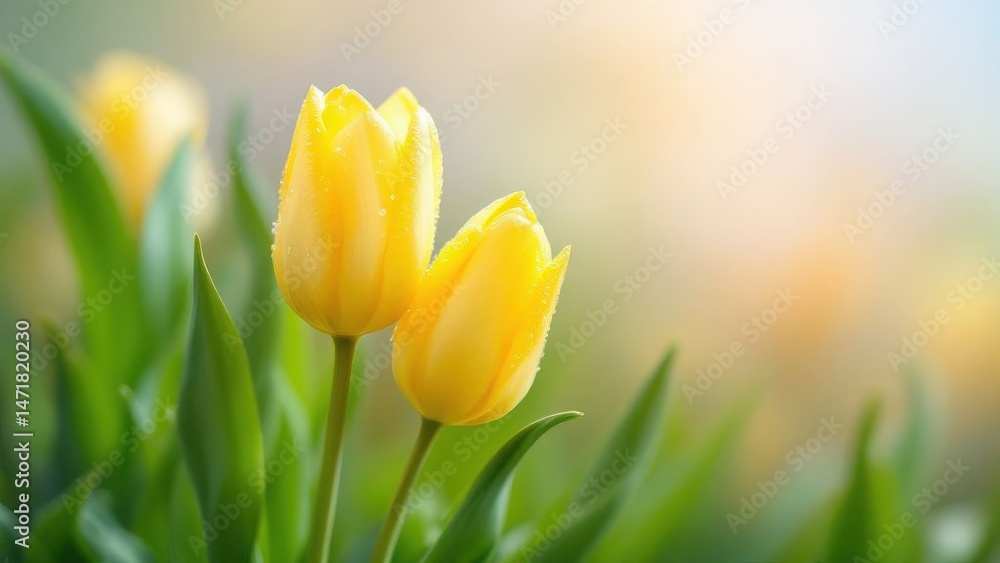 Obraz premium The Warmth of Spring Two Yellow Tulip Flowers in Morning Light