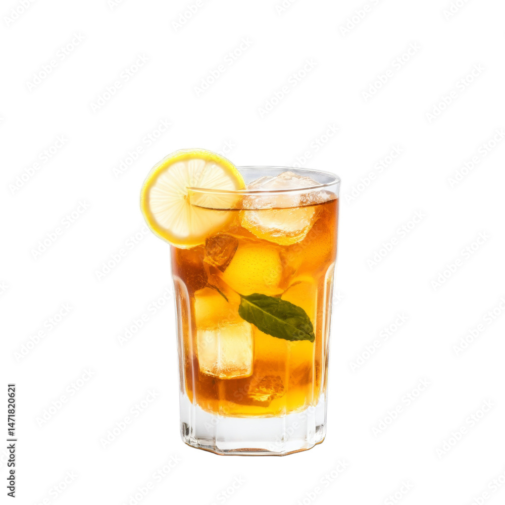 Refreshing iced tea with lemon and ice in a clear glass for summer enjoyment Refreshing iced tea with lemon and ice in a clear glass for summer enjoyment
