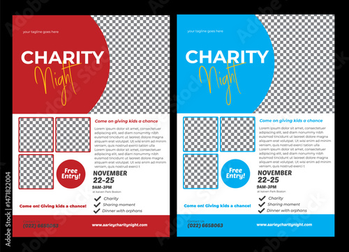Charity Flyer it color is red and blue  Fundraising Flyer, brochure, charity, event, management, donate, homeless, money, news, organizations, a4, squire, social media, green, pink, design Charity Eve