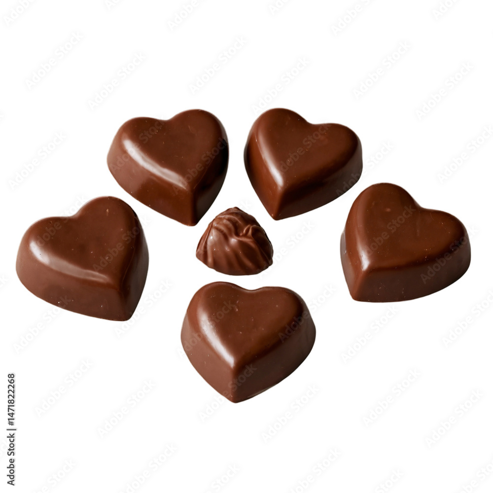 Fototapeta premium Heart-shaped chocolates arranged in a simple formation on a white background