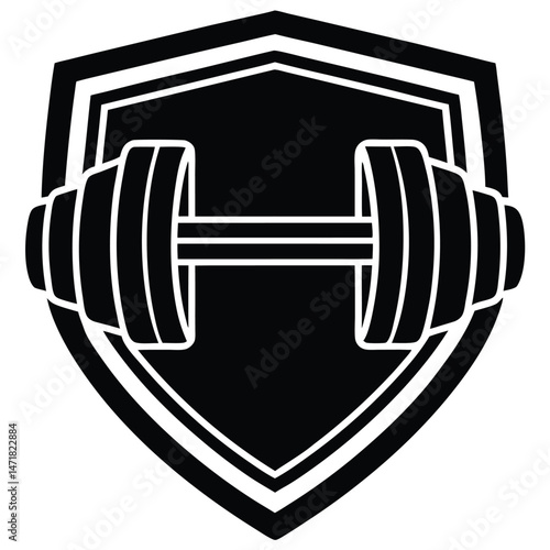 Gym logo icon Vector Silhouette dumbbell in a shield logo shape