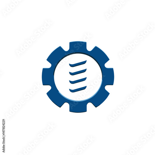 Gear icon with horizontal lines in dark blue on a white background, minimalist style, mechanical symbol