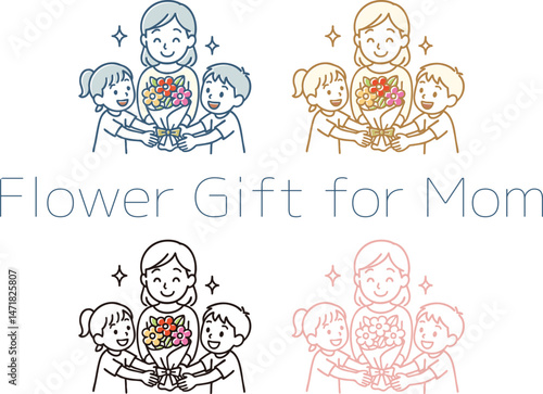 ママにお花をプレゼントする子供たち