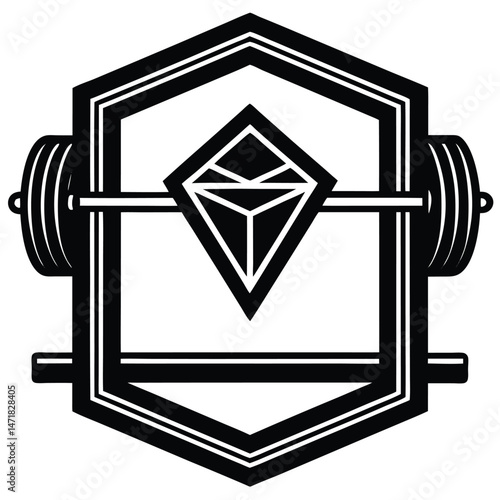 Gym logo icon Vector Silhouette squat rack with barbell in diamond badge