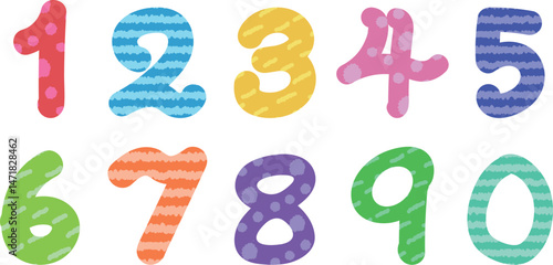 カラフルな模様つきの数字アイコンイラストセット