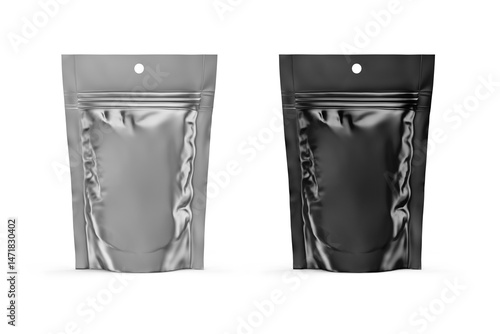 Stand Up Pouch Mockup 3D Rendering Isolated on White Background