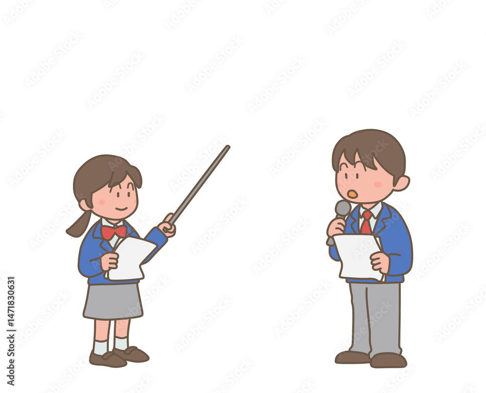 発表をする男子学生と女子学生 発表をする男子学生と女子学生