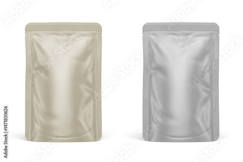 Stand Up Pouch Mockup 3D Rendering Isolated on White Background