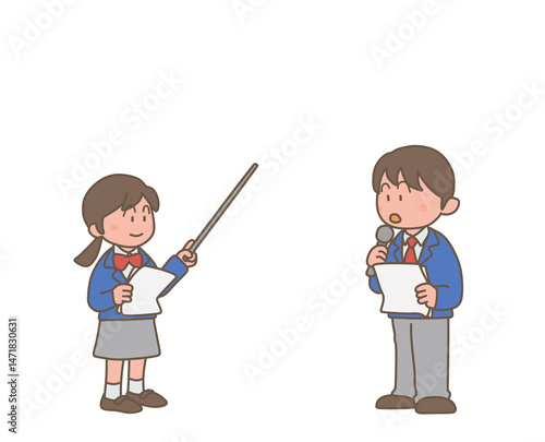 発表をする男子学生と女子学生