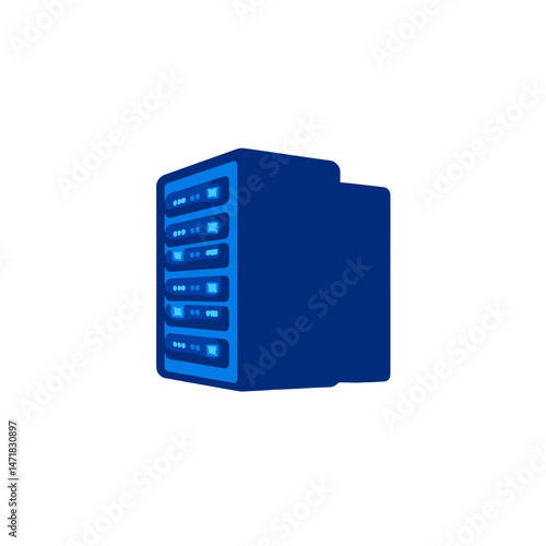Server icon with illuminated indicators on a white background, minimalist style, technology symbol