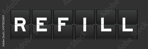 Black color analog flip board with word refill on gray background