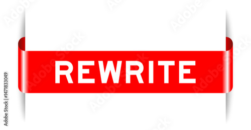 Red color inserted label banner with word rewrite on white background