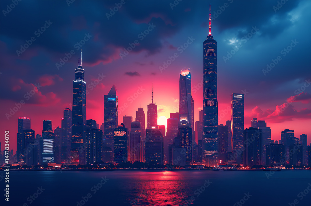 Obraz premium Cityscape of a big city city buildings big buildings skyscrapers offices.houses.modern.apartments bright saturated colors.generative ai