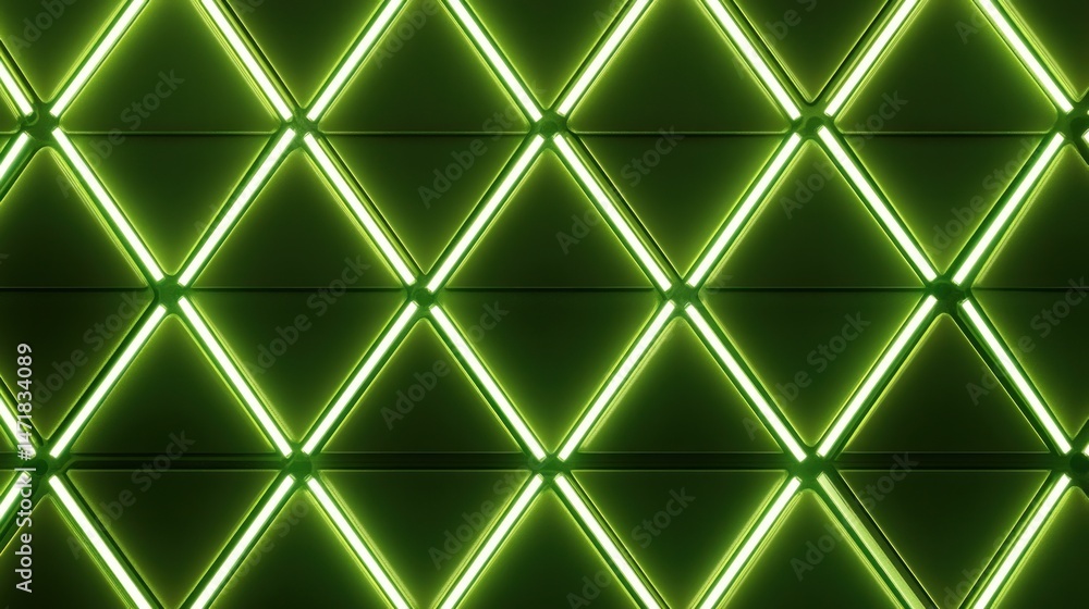 Obraz premium Geometric pattern of glowing green triangles