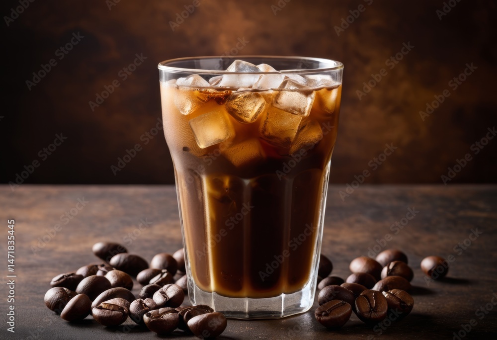 There's a cup of coffee with ice and beans in it There's a cup of coffee with ice and beans in it