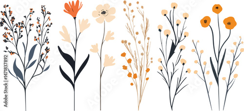 Spring garden grass and flowers border. Cartoon vector flower background. Vector set of yellow daffodils isolated on white background. 