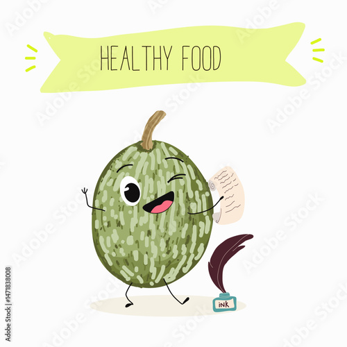 A fig leaf gourd (Cucurbita ficifolia), fruit, vegetable funny character. Vector hand drawn illistration.