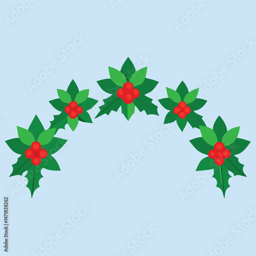 Christmas holly decoration with red berries and green leaves, a natural symbol of the winter holiday season