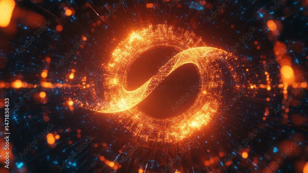 Naklejka premium Abstract swirling vortex of glowing particles