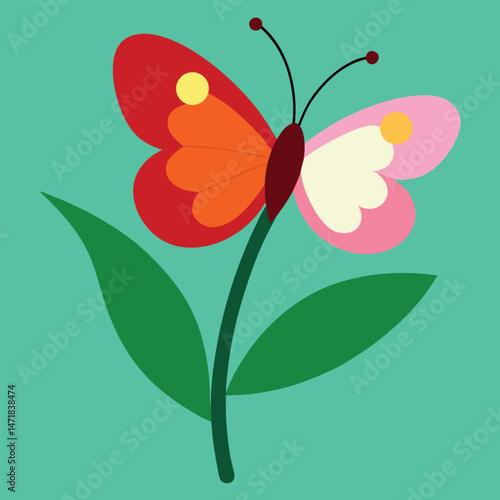 Butterfly resting delicately on a blooming flower in nature-inspired vector art.