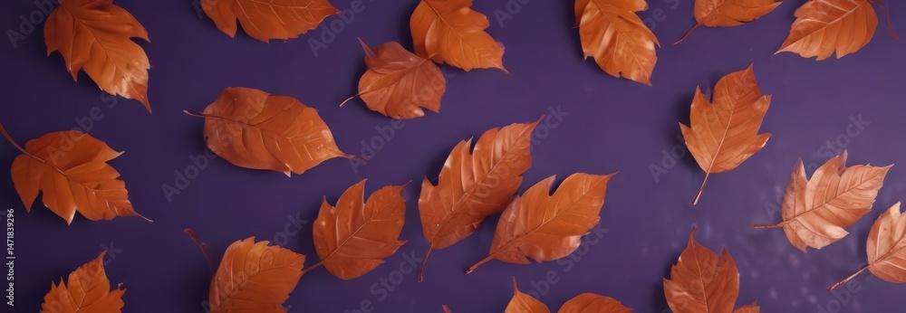 Crisp metallic orange leaves on deep violet Geometric leaf arrangement , botanical, orange Crisp metallic orange leaves on deep violet Geometric leaf arrangement , botanical, orange