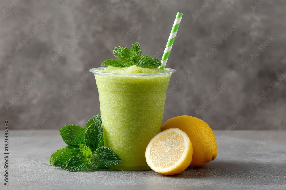 Fototapeta premium Refreshing Mint Lemonade Slushy: A Vibrant Summer Beverage