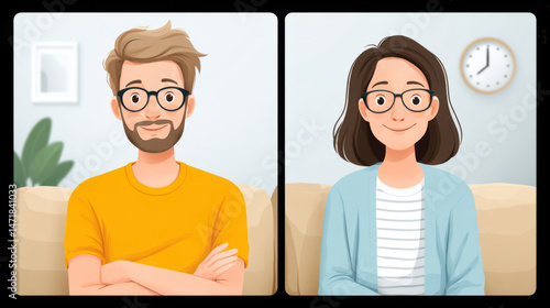 Virtual meeting concept with two people on video call