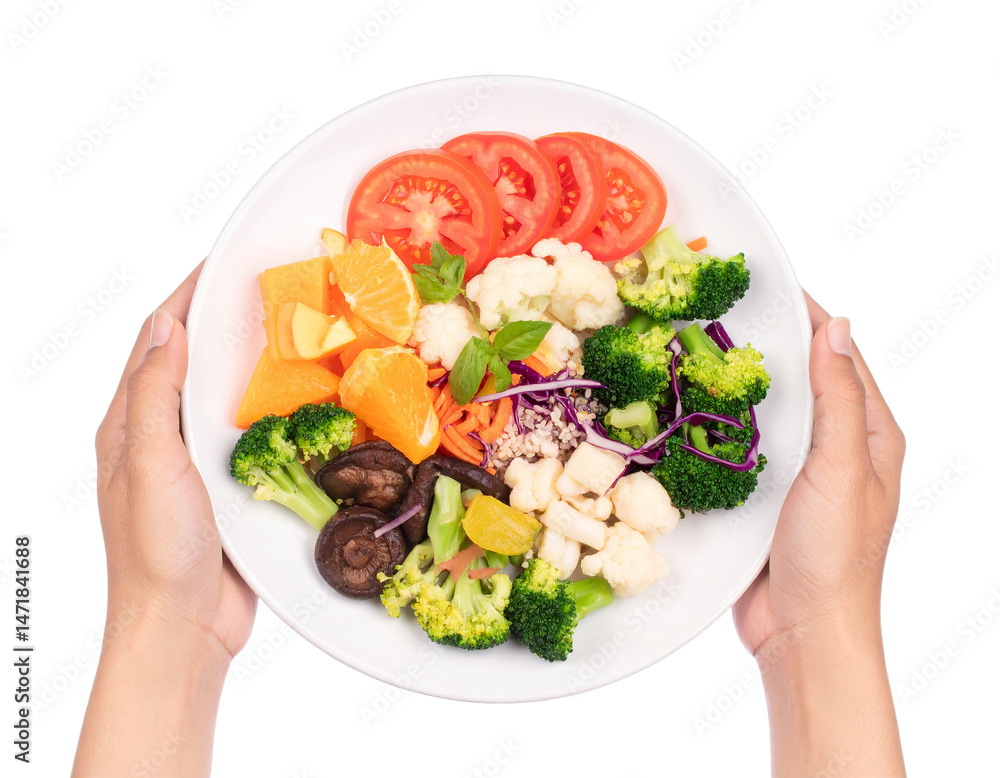 Healthy Vegetable Salad Bowl Isolated Fresh Vegan Food Plate In Hand