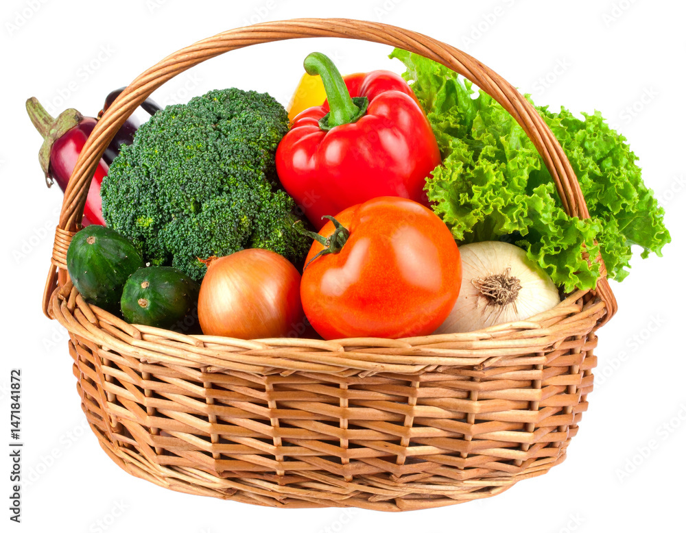 Fresh Vegetables in Wicker Basket Healthy Food and Nutrition Produce on Black